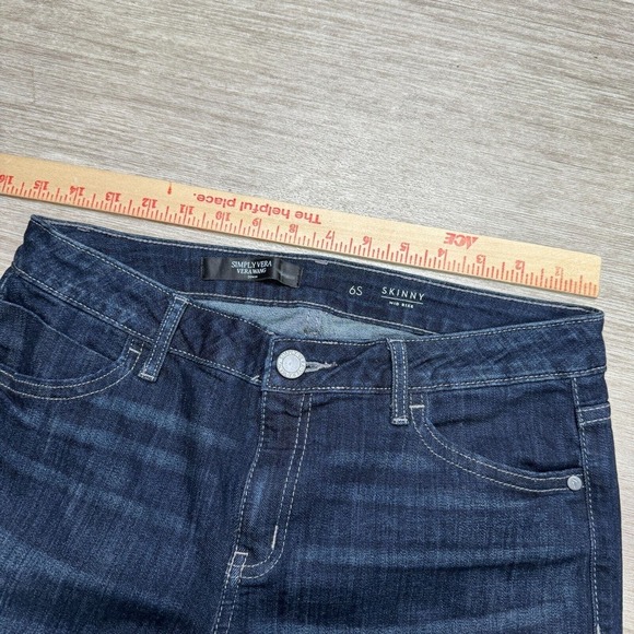 Simply Vera Wang Skinny Jeans 6 S Mid Rise Stretch Denim Dark Wash Indigo - Picture 10 of 11